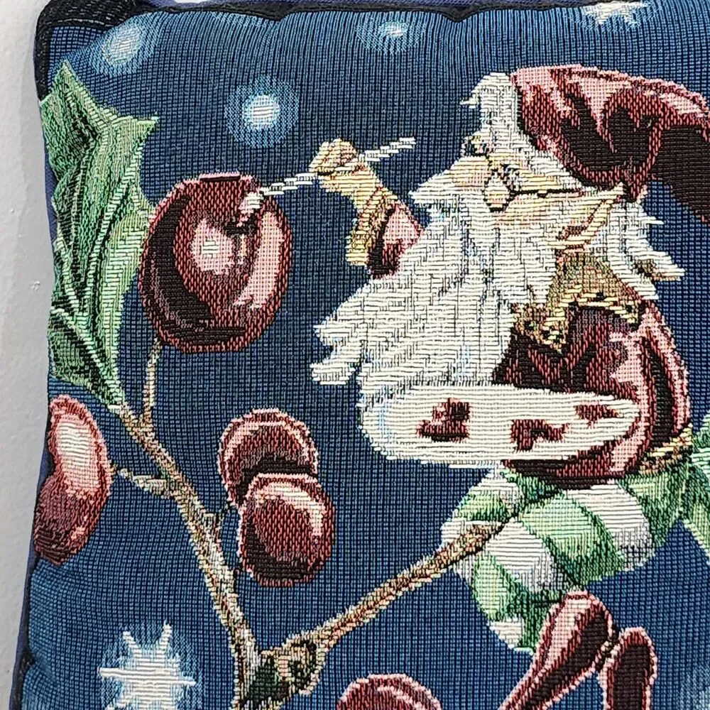 Vintage Christmas Needlepoint Throw Pillows Set 2 Santa Claus Velvet Back Blue